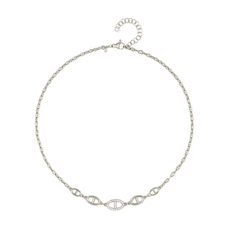 Buy rhodium 925 Italian Silver Necklace, Marina Links, Cubic Zirconia, 40+5cm