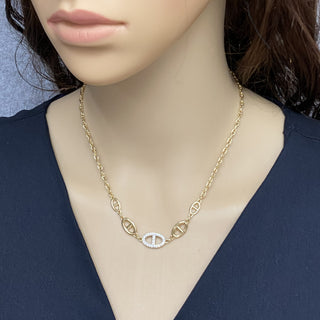 925 Italian Silver Necklace, Marina Links, Cubic Zirconia, 40+5cm