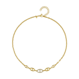 925 Italian Silver Necklace, Marina Links, Cubic Zirconia, 40+5cm