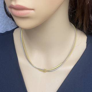 925 Italian Silver Necklace, Spiral 2mmx2, Knot, 40+5cm, Rhodium + Gold Plated