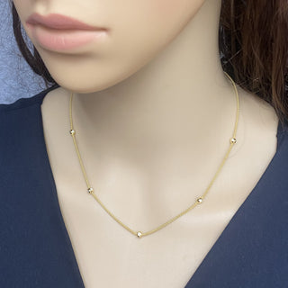 925 Italian Silver Necklace, Popcorn, 1.5mm, Beadx5, Cubic Zirconia, 40+5cm