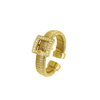 925 Italian Silver Ring, Spiral, Cubic Zirconia Buckle, 5mm, US6, Open Shank