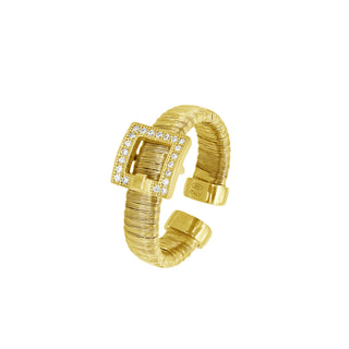 925 Italian Silver Ring, Spiral, Cubic Zirconia Buckle, 5mm, US6, Open Shank