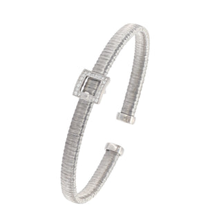 Buy rhodium 925 Italian Silver Bangle, Spiral, 5mm, Cubic Zirconia, Buckle, 45x55mm
