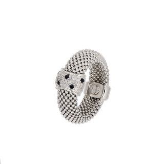 Buy rhodium 925 Italian Silver Ring, Dewdrop, Black &amp; Whitle Element Cubic Zirconia, 7.5mm